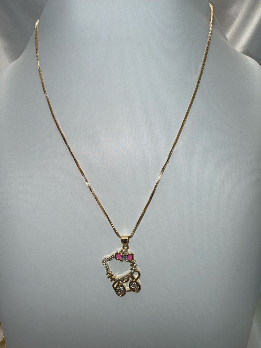 17 Inch to 19 Inch Adjustable 18K Gold Dipped AAA CZ Kitty Necklace